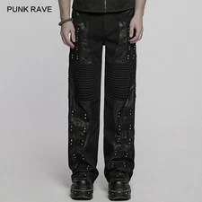 Punk Rave Men Black Gothic Punk Street Studded Straight Pants Casual Trousers