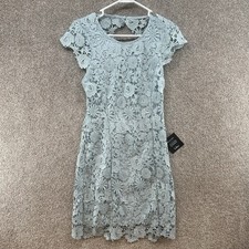 NWT Lulus Women's Lace Dress Size Medium Blue Floral Short Sleeve Open Back