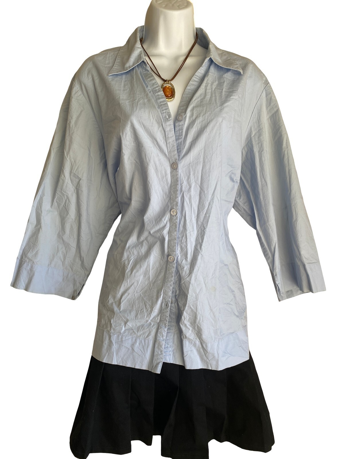 Moschino, Vintage Moschino Secrets Plus 20W Cotton Button Up Blouse Light Blue Boho Indie