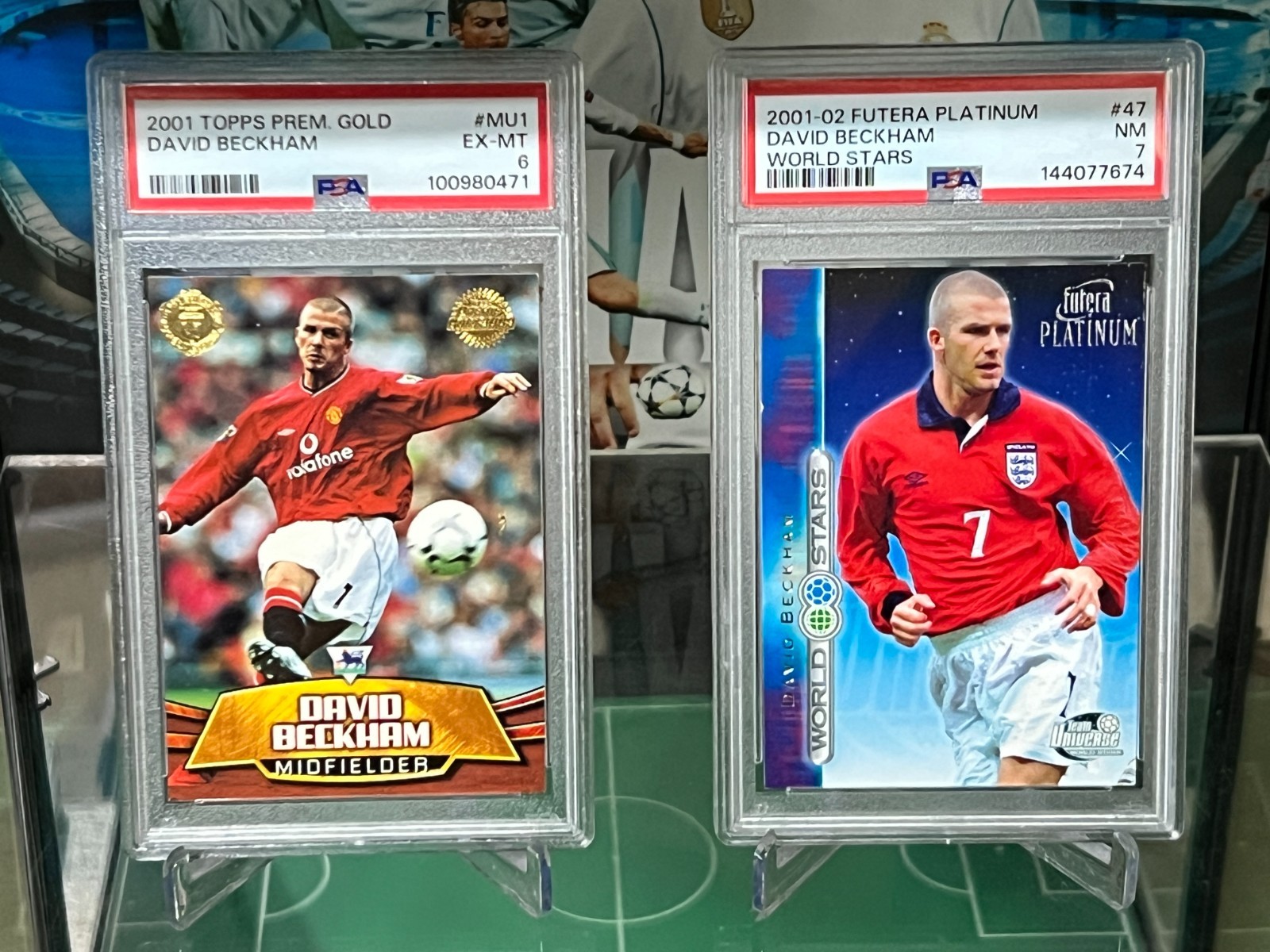 2 PSA David Beckham Card Lot 2001 Topps Premier Gold + 2001 Futera World Stars view 13