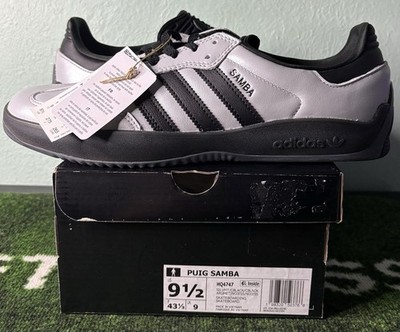 US Men s 9.5/Women s 10.5 - Adidas Puig Samba  Silver Metallic Black  HQ4747
