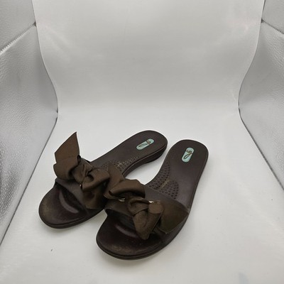 Oka-B Bow Detail Women's L Slip On Sandals Brown Casual Comfort