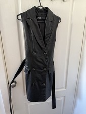 ZARA Women’s Black Faux Leather Sleeveless Belted Blazer Dress XS Regular