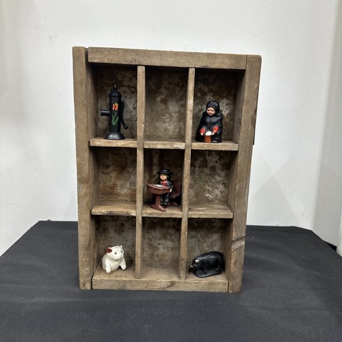 Vintage Wooden Miniature Display Case Thimble Trinket Shelf Shadow Box 13.5 x10”