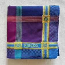 Mens Handkerchief VTG Fabric Woven Check Blue Purple Geometric Pocket Square 18"