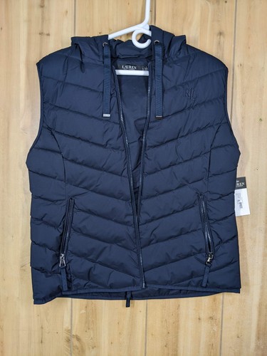 Lauren Ralph Lauren Hooded Puffer Vest Insulated Jacket Womens Sz L Navy Blue - Picture 5 of 12