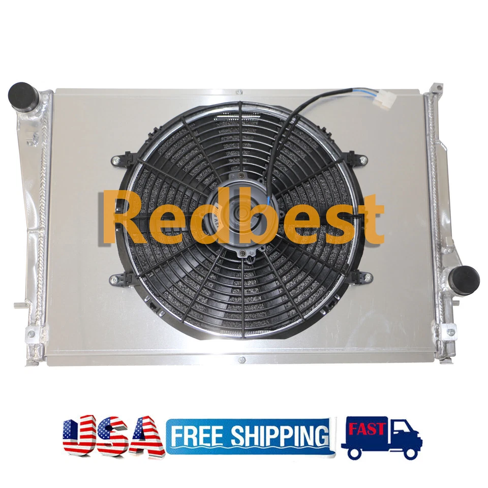 Radiador de aluminio de 3 filas + cubierta + ventilador para BMW E46 1999-2006 serie 3 323/330/325i M3 Foto 2 de 4