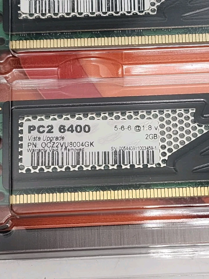 NEW SEALED Ocz Ddr2 MEMORY 6400  2x 2gb...DBIN - Image 2 of 3