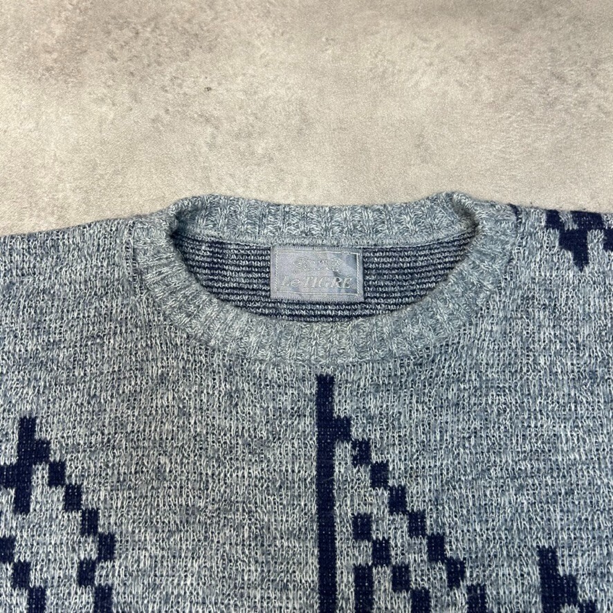 Vintage Knitted Jumper Mens 2XL Patterned Crew Neck Knit Sweater, Grey image 5