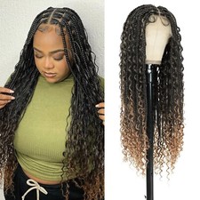 36" Knotless Full Lace Boho Braided Wigs for Black Women Bohemian Box Braids Wig