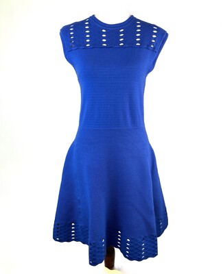 ted baker skater dress blue NWT $295 Ted Baker London Knitted Skater Dress Ribbed Knit With Collar &  Zipped