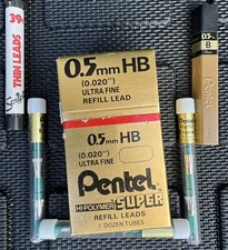 Vintage Pentel C505-HB 0.5mm 2B Super Hi-Polymer Refill Lead x12 Tubes  Extras