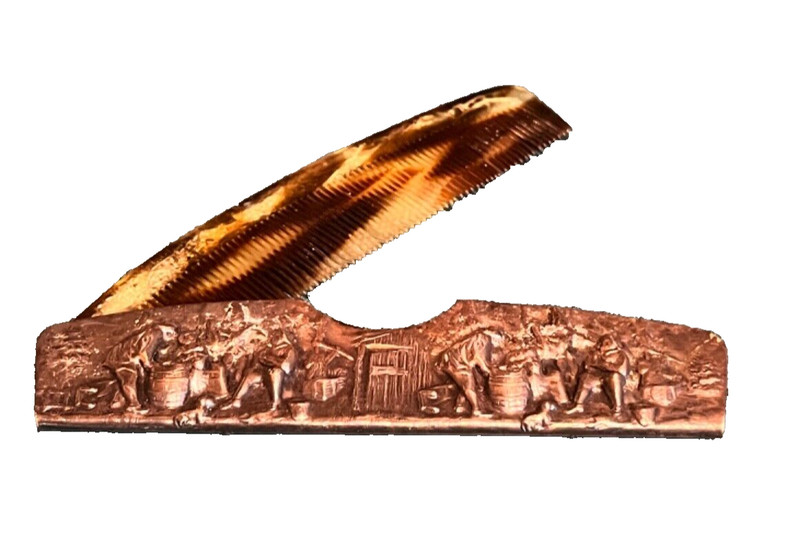 Vintage Hans Jensen Denmark Repousse Silver Plate Comb Case w/ Orig Comb 1940s