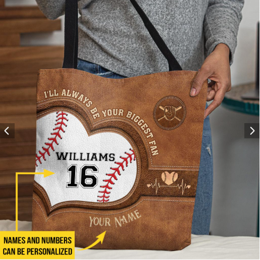 Personalized Baseball Tote Bag, I'll Always Be Your Biggest Fan Handbag