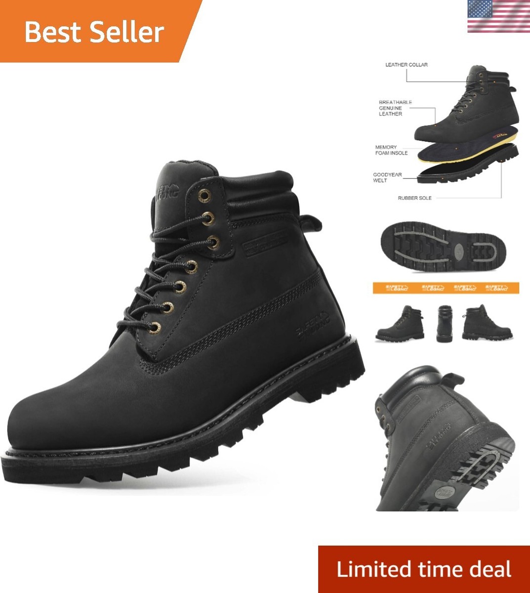 Durable Goodyear Welt Work Boots - Non-Slip Soft Toe Leather  display picture 1