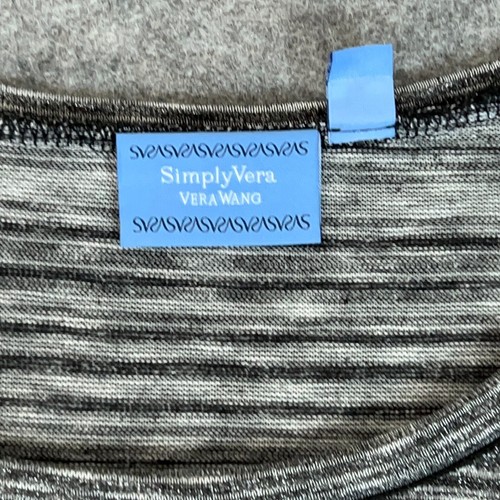 Simply Vera Wang Womens Shirt Extra Large Gray Striped Long Sleeve Mesh Sleeve - Picture 3 of 9