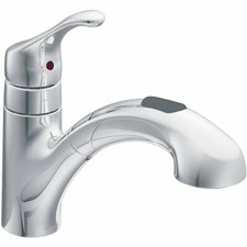 Moen CA87316C, Renzo One Handle Low Arc Pullout Kitchen Faucet, Chrome, FS