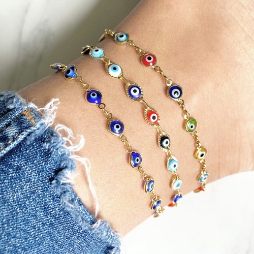 18k Gold Played Evil Eye Anklet Evil 