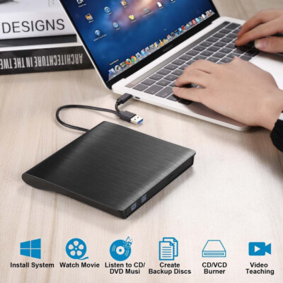 USB 3.0 Externes CD/DVD Laufwerk Brenner Player mit Type C für Laptop PC Schwarz