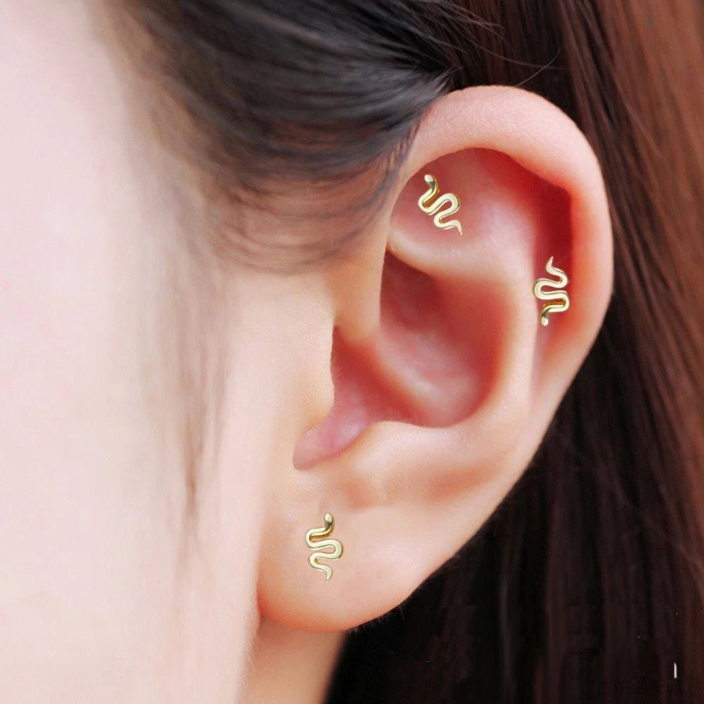 [Single] Tragus piercing snake Gold-plated