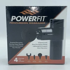 Powerfit Percussion Massager 4 Speed Levels, 4 Massage Tips BK3446Q, NIB Sealed.