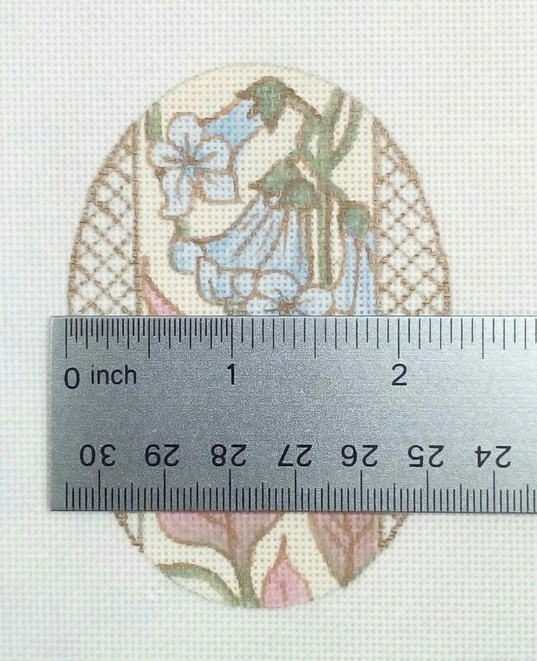 Needlepoint handpaint canvas FLORAL FILAGREE Oval flowers foilage 24m 1.25x3.25" - Image 3 of 4