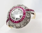 Lab-Created Diamond & Sapphire 14K 2-Tone Gold FN Vintage Art Deco Antique Ring