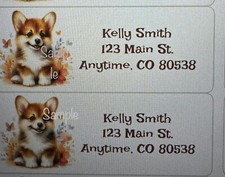Corgi Return Address Labels Personalized Puppy Dog Cute  1"x2 5/8"