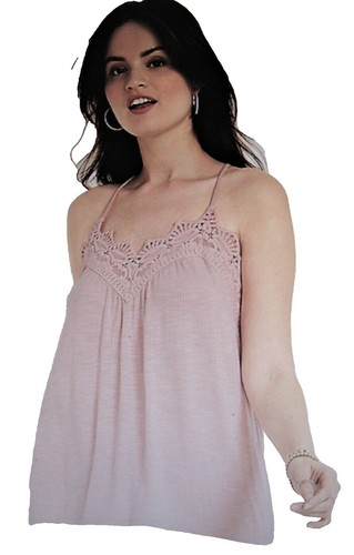 Maurices Crinkle Camisole Tank Top Women 1X Pink Lace Trim