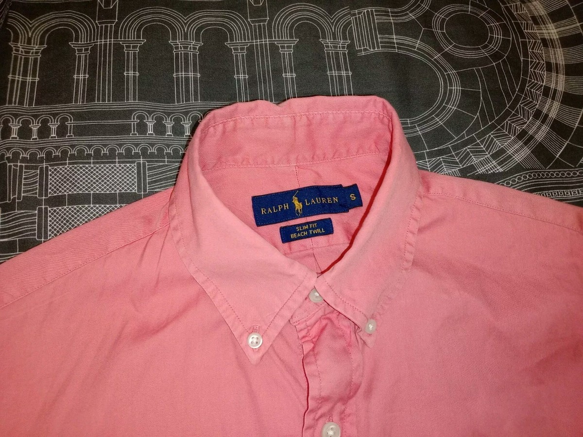 Ralph Lauren Beach Twill mens shirt S pink slim fit long sleeve embroidered  logo