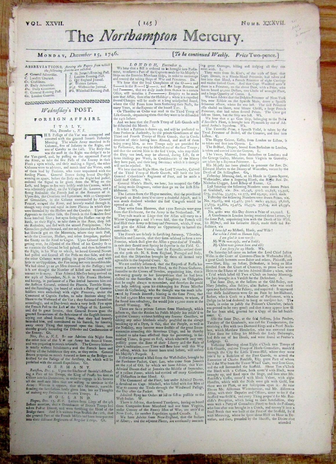 1746 newspaper SIEGE OF LOUISBOURG Nova Scotia COLONIAL AMERICAN WAR in