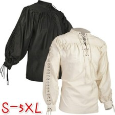Uomo Medievale Camicia Top Costume da Pirata Vintage Gotico Rinascimento Fascia