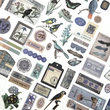 Vintage Style Blue Garden Washi Paper Stickers 4 Sheets Junk Journal Collage