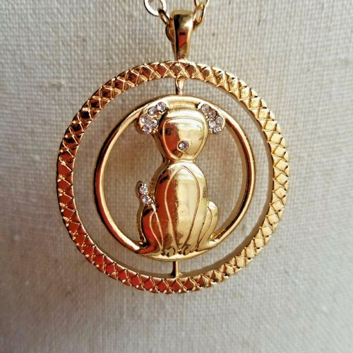 Studio S Gold Dog puppy Pendant Necklace 31" plated Rhinestones Dog Lover - Picture 3 of 4