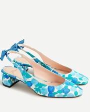 New J Crew Sz 6.5 Pumps Kate Slingback W/ Blue Bow Blueberry Floral Block Heel