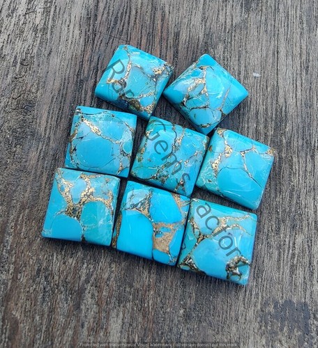 Natural Blue Copper Turquoise Cabochon Square Shape Gemstones For Jewelry Making - Picture 5 of 10
