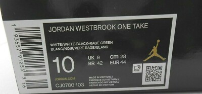 Size 10 - Air Jordan Westbrook One Take Rage Green for sale online