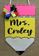 Personalize TEACHER PENCIL SIGN Name Plaque School Class Classroom Wall Hanger