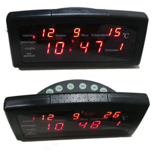 SVEGLIA DIGITALE VISIONE NOTTURNA LED ROSSO ORA ALLARME TEMPERATURA DATA UFFICIO