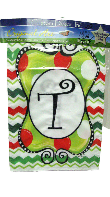 NWT Custom Decor monogrammed “T” embroidered double-sided garden flag 12” X 18”