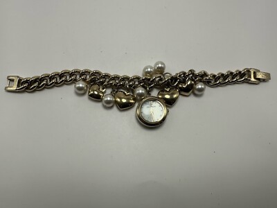 Armitron 75/5578GP Charms & Pearls MOP Watch New Battery 20MM 7.5'' Gold Tone A17