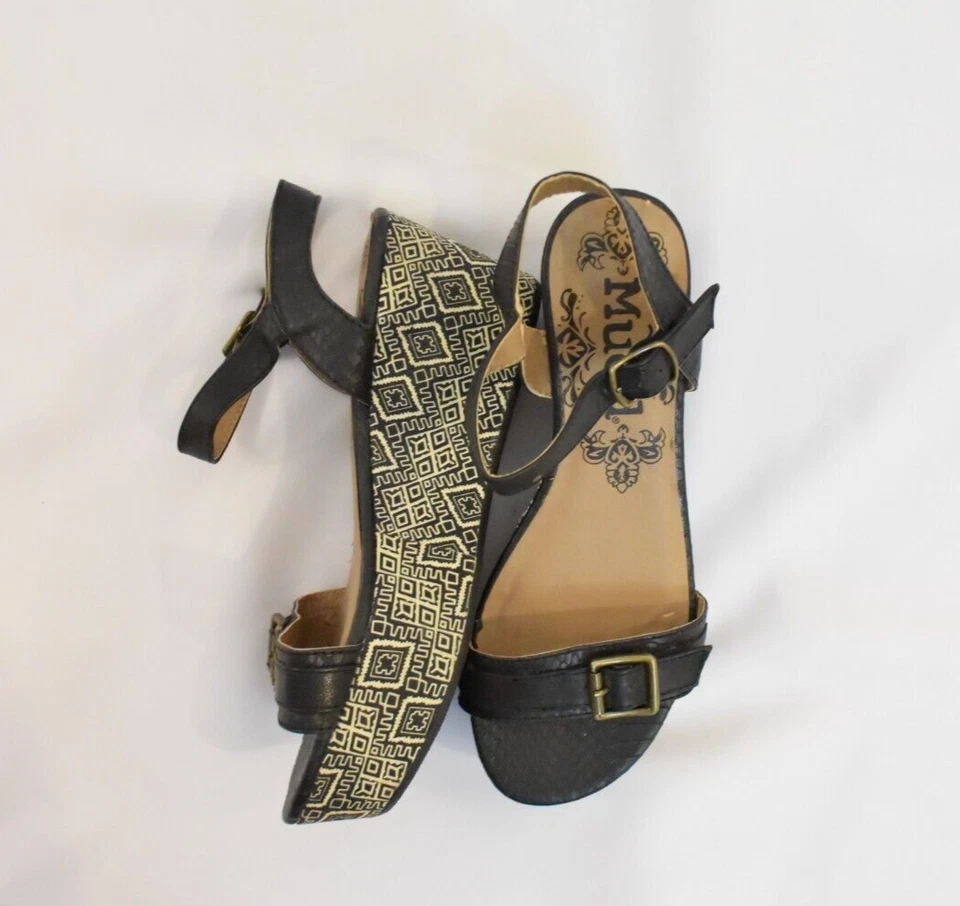 复古 Mudd 坡跟凉鞋女式 6 Y2K 几何印花厚底嬉皮士 — 第 2/4 张图片