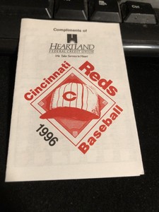 1996 Cincinnati Reds Baseball Pocket Schedule Heart Land ...
