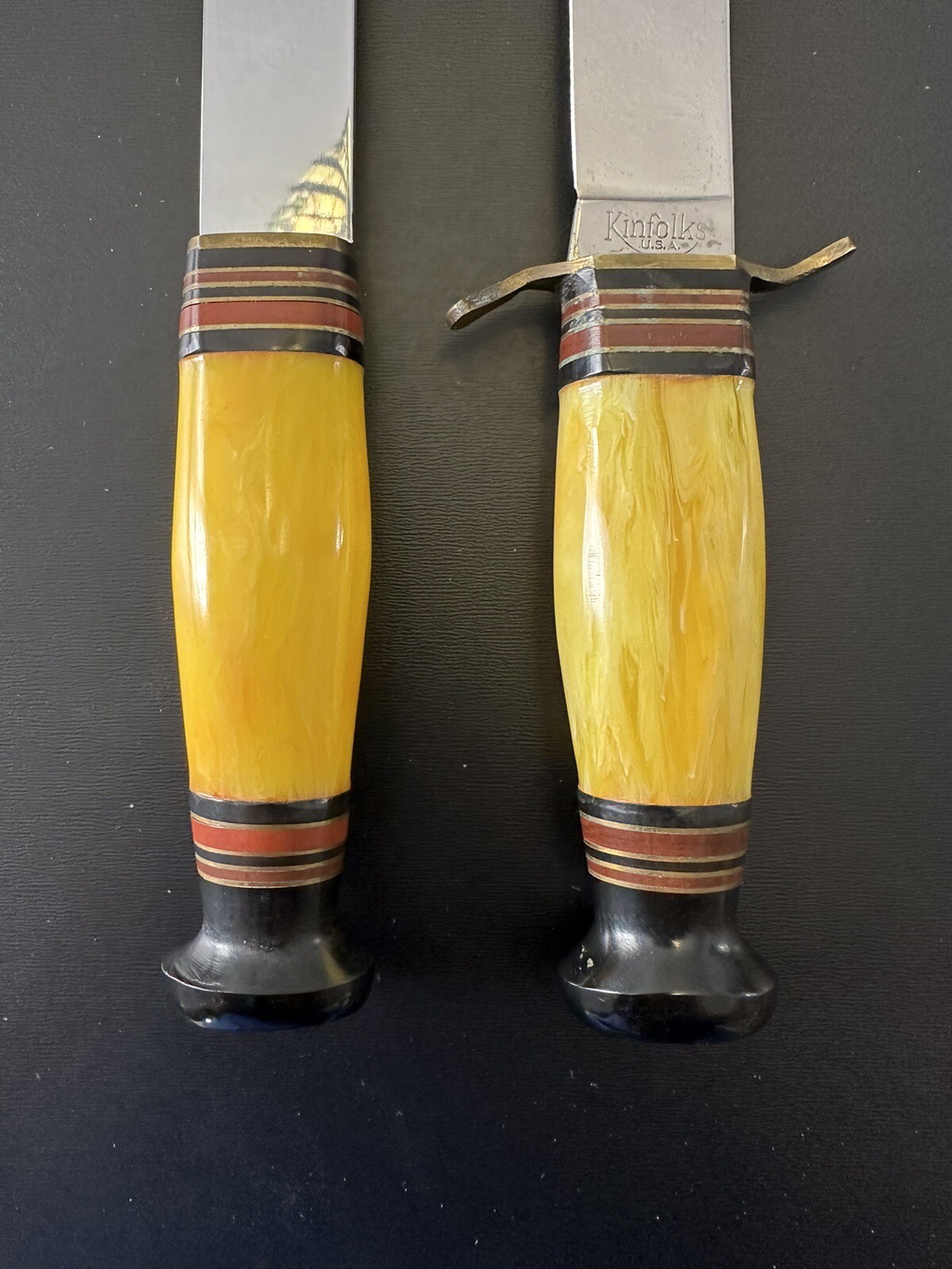 Vintage, Kinfolks Yellow Marblette, Hatchet & Hunting Knife Set, Case eBay