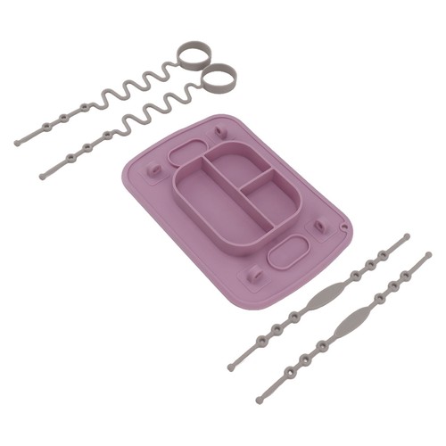 01) Silicone Suction Placemat With 4 Toy Tethers Dishwasher Safe Divided Plate