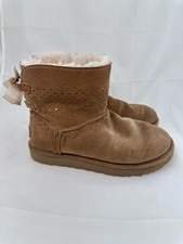 UGG Boots Womens Size 8 39 Brown Suede Ankle Bow Floral Sheepskin Winter