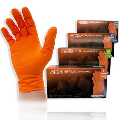 PROGRIP Nitril Handschuhe Orange Diamant Grip Robust Lebensmittelecht