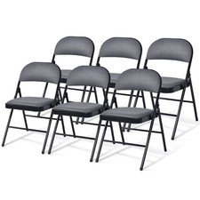 Set of 6 Folding Chairs Fabric Upholstered Padded Seat Metal Frame Home Office