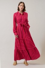 Sugarlips The Clarisa Striped Button-Up Maxi Dress Fuchsia Orange Size: S NWT