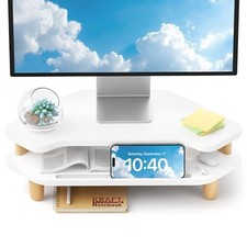 Monitor Stand Riser,2 Tier Corner Wood Monitor Stand Sturdy Computer White